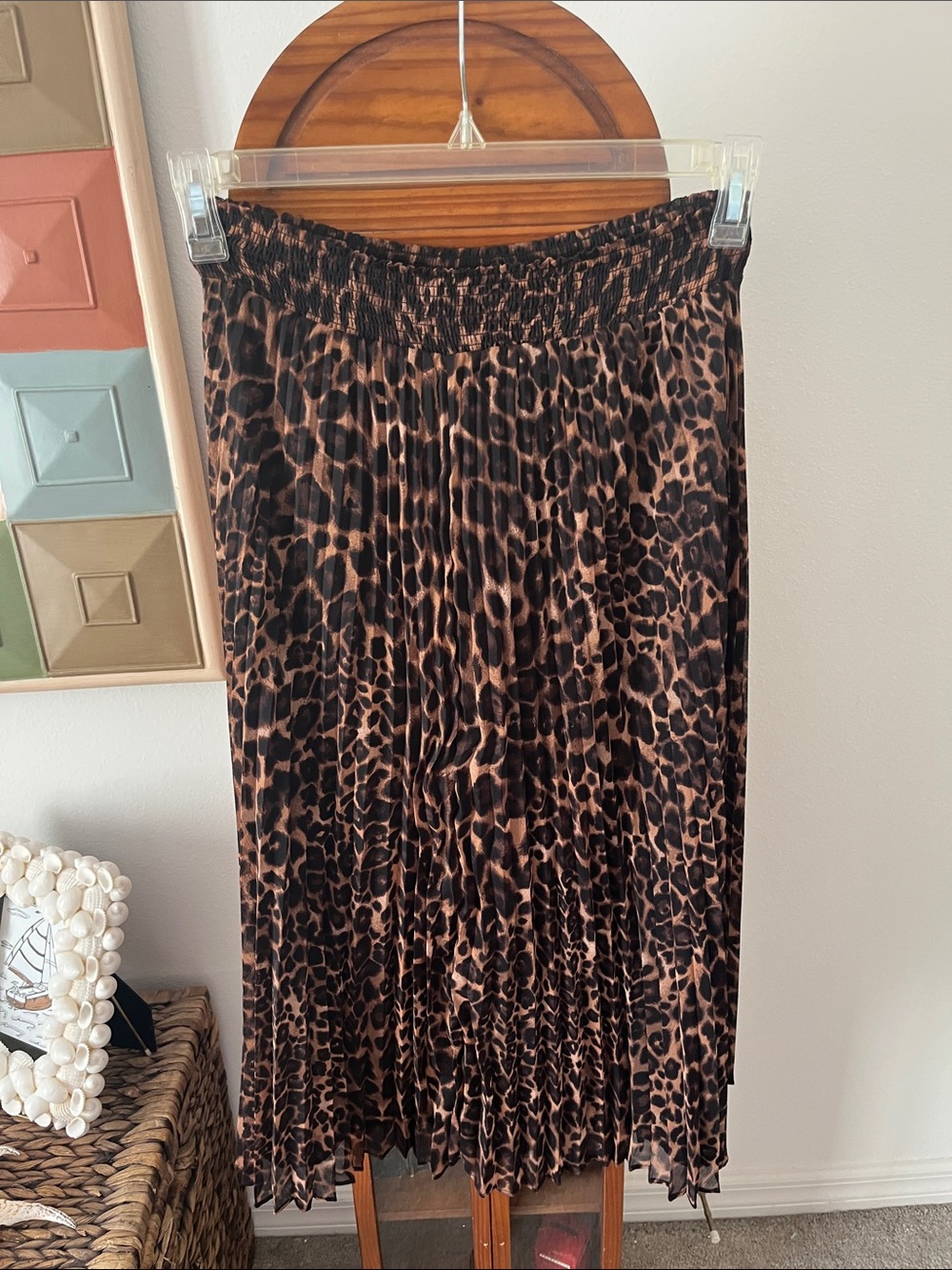 White House Black Market Leopard-Print Pleated Midi Skirt - Black & Brown